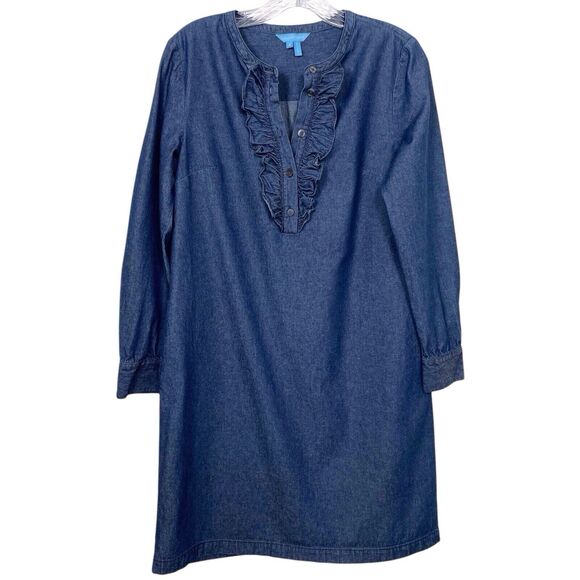 DRAPER JAMES Chambray Ruffle Shift Dress Size 4 Blue Denim Dark Wash - Picture 14 of 16